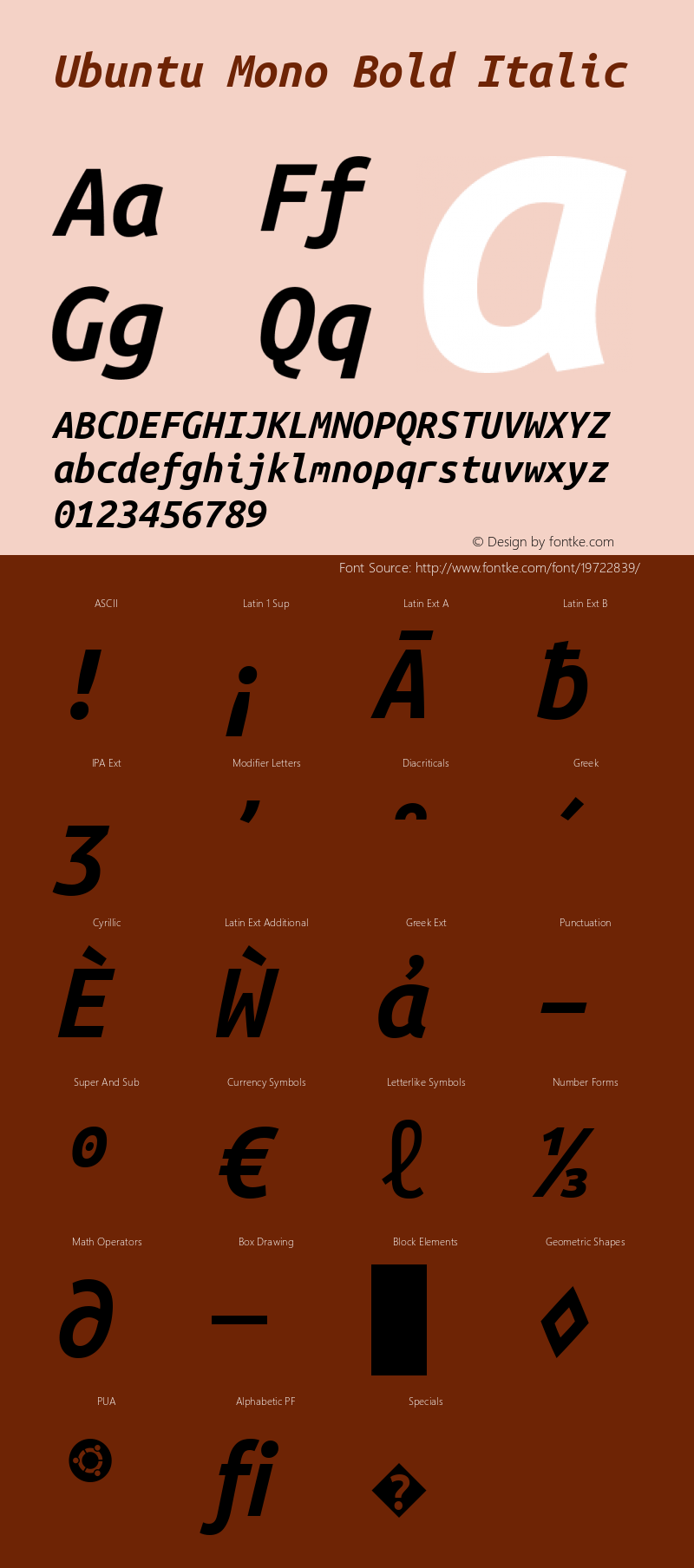 Ubuntu Mono Bold Italic Version 0.80 Font Sample