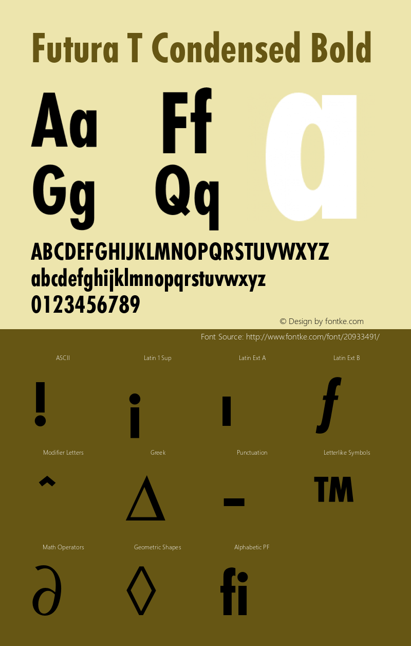 FuturaT-BoldCondensed 001.004 Font Sample