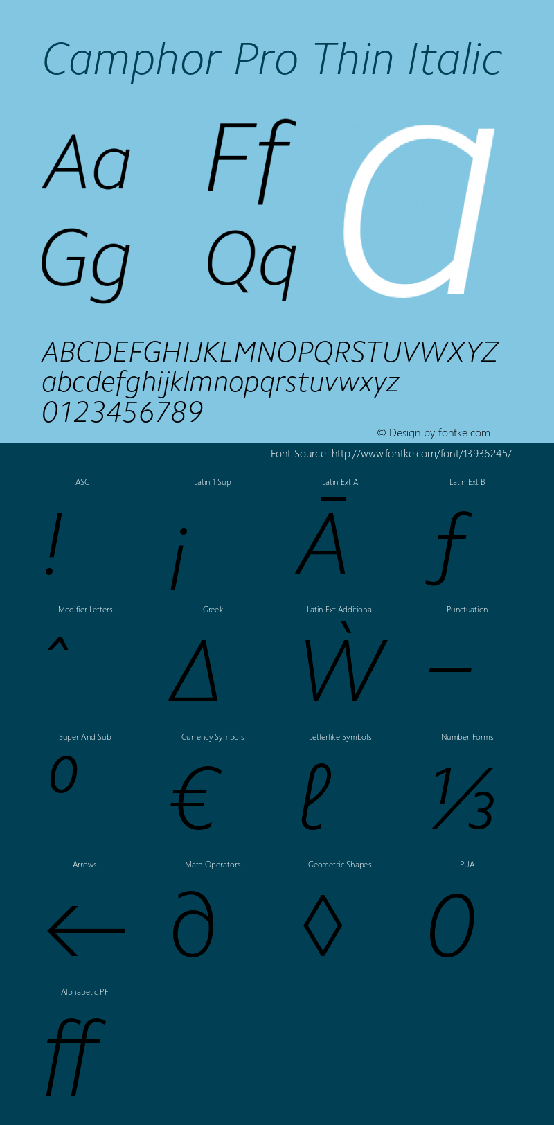 Camphor Pro Thin Italic Version 1.100 Font Sample