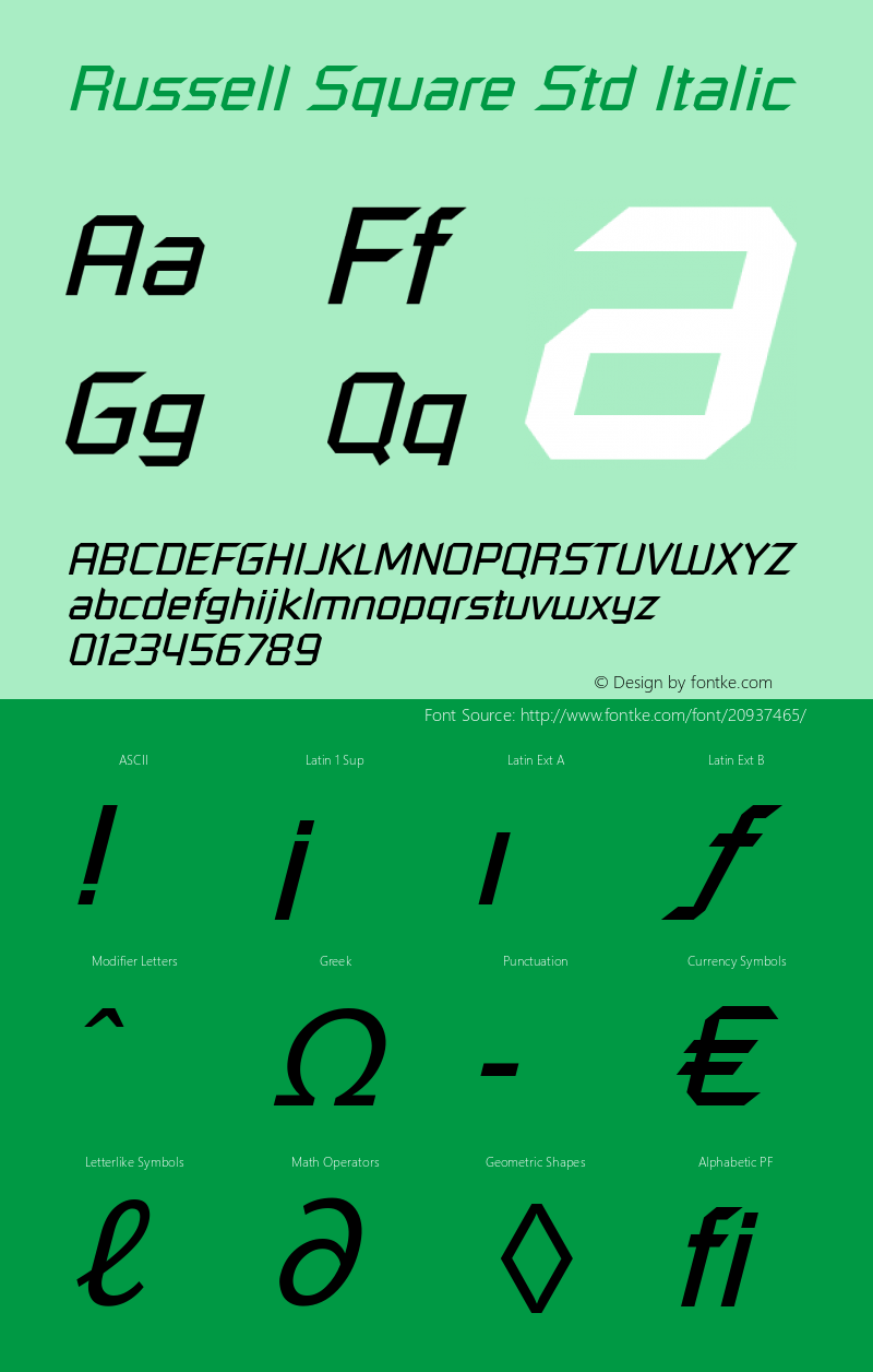 RussellSquareStd-Oblique Version 2.026;PS 002.000;hotconv 1.0.50;makeotf.lib2.0.16970 Font Sample