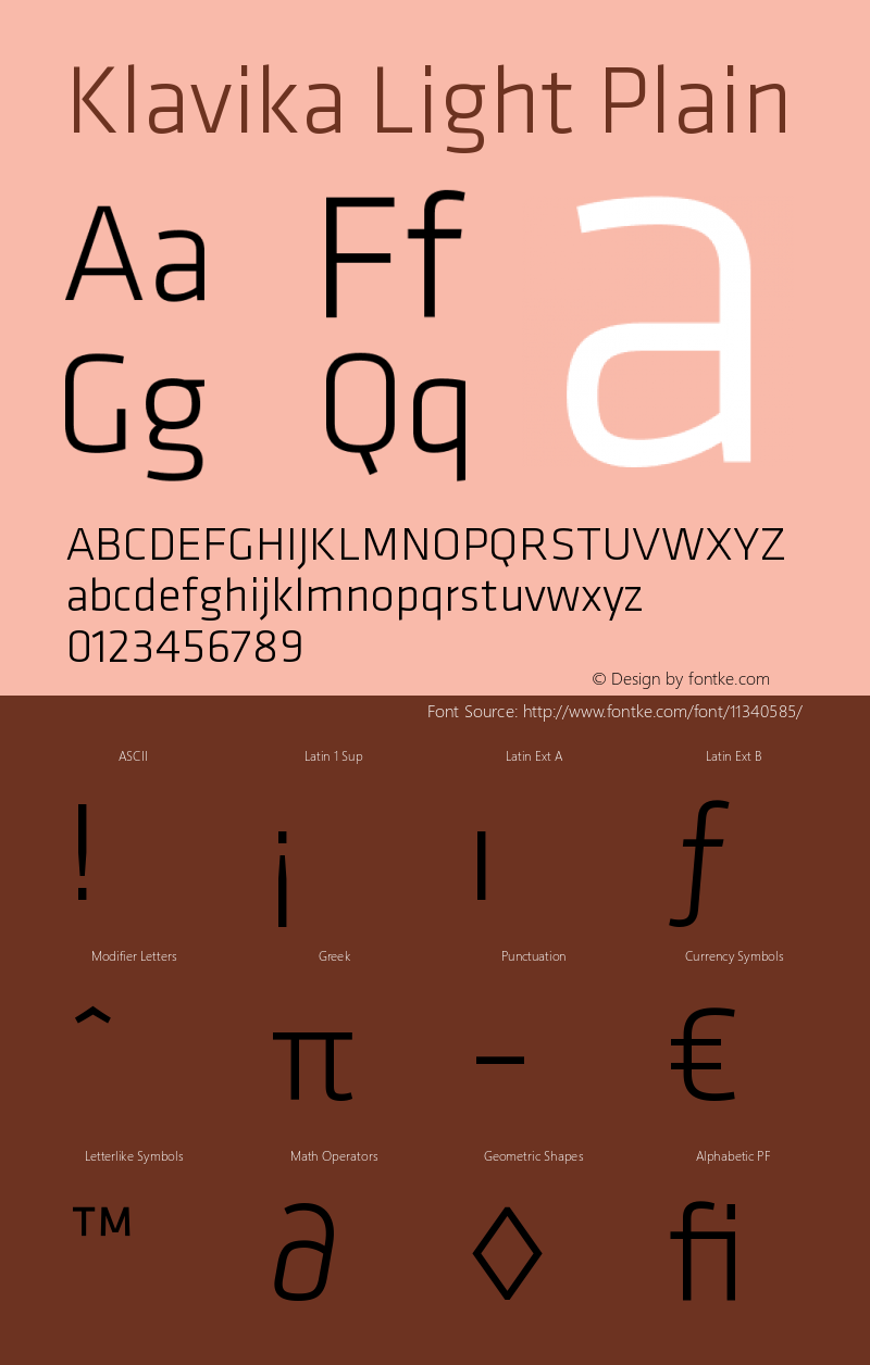 Klavika Light Plain Version 001.000 Font Sample