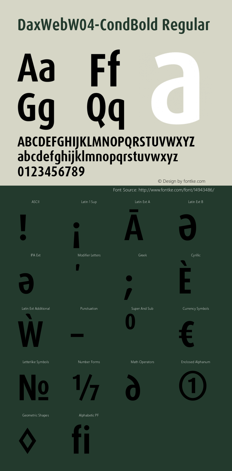 DaxWebW04-CondBold Regular Version 7.504 Font Sample