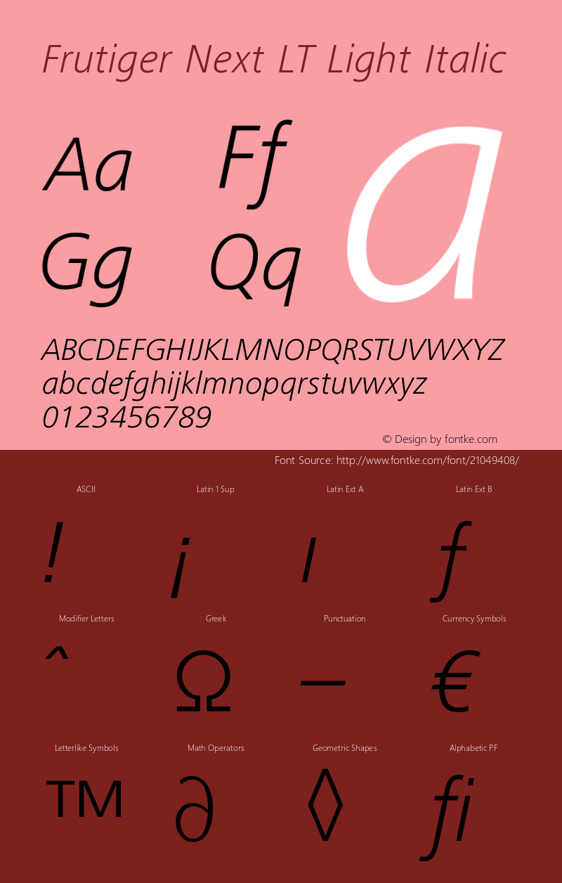 FrutigerNextLT-LightItalic Version 001.001; t1 to otf conv Font Sample