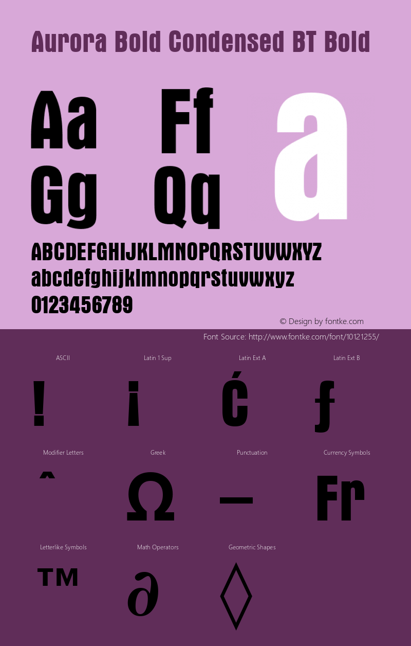 Aurora Bold Condensed BT Bold mfgpctt-v1.52 Thursday, January 28, 1993 1:39:44 pm (EST) Font Sample