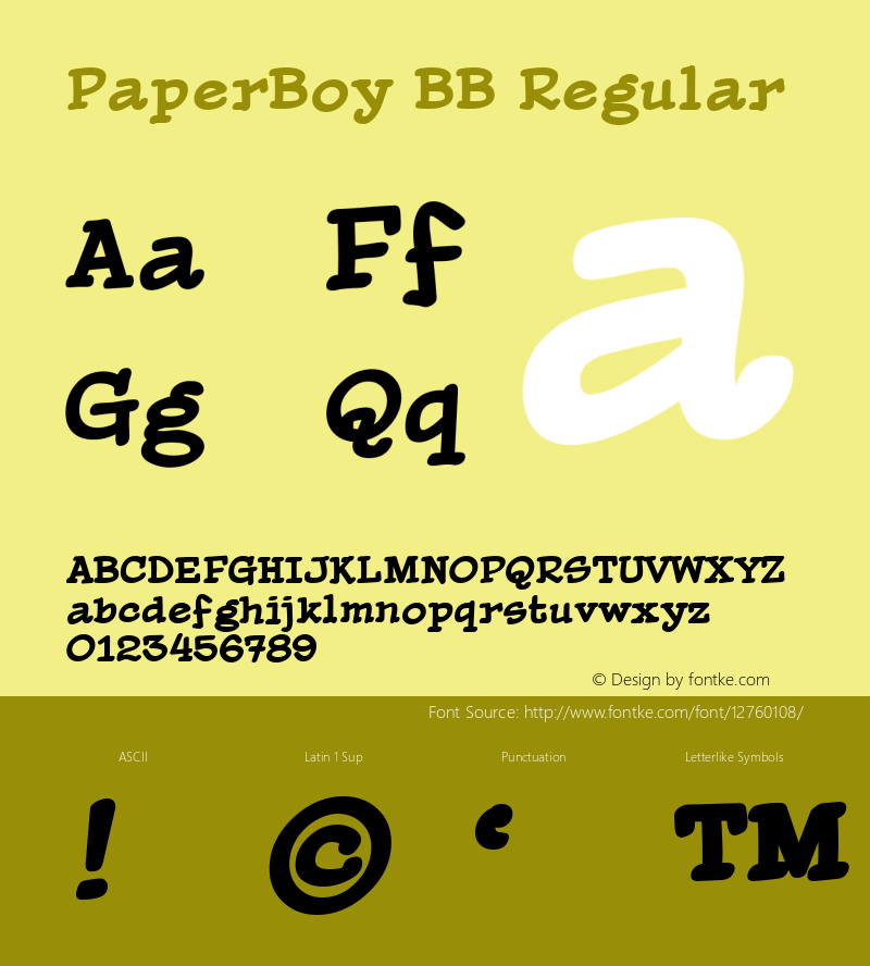 PaperBoy BB Regular Version 001.001 Font Sample