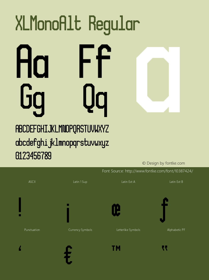 XLMonoAlt Regular Version 1.0 Font Sample