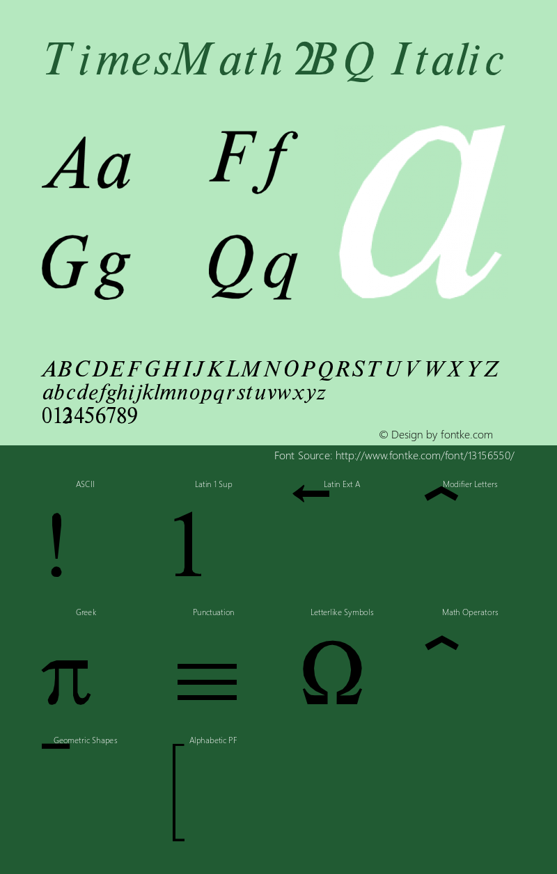 TimesMath 2 BQ Italic Version 001.000 Font Sample