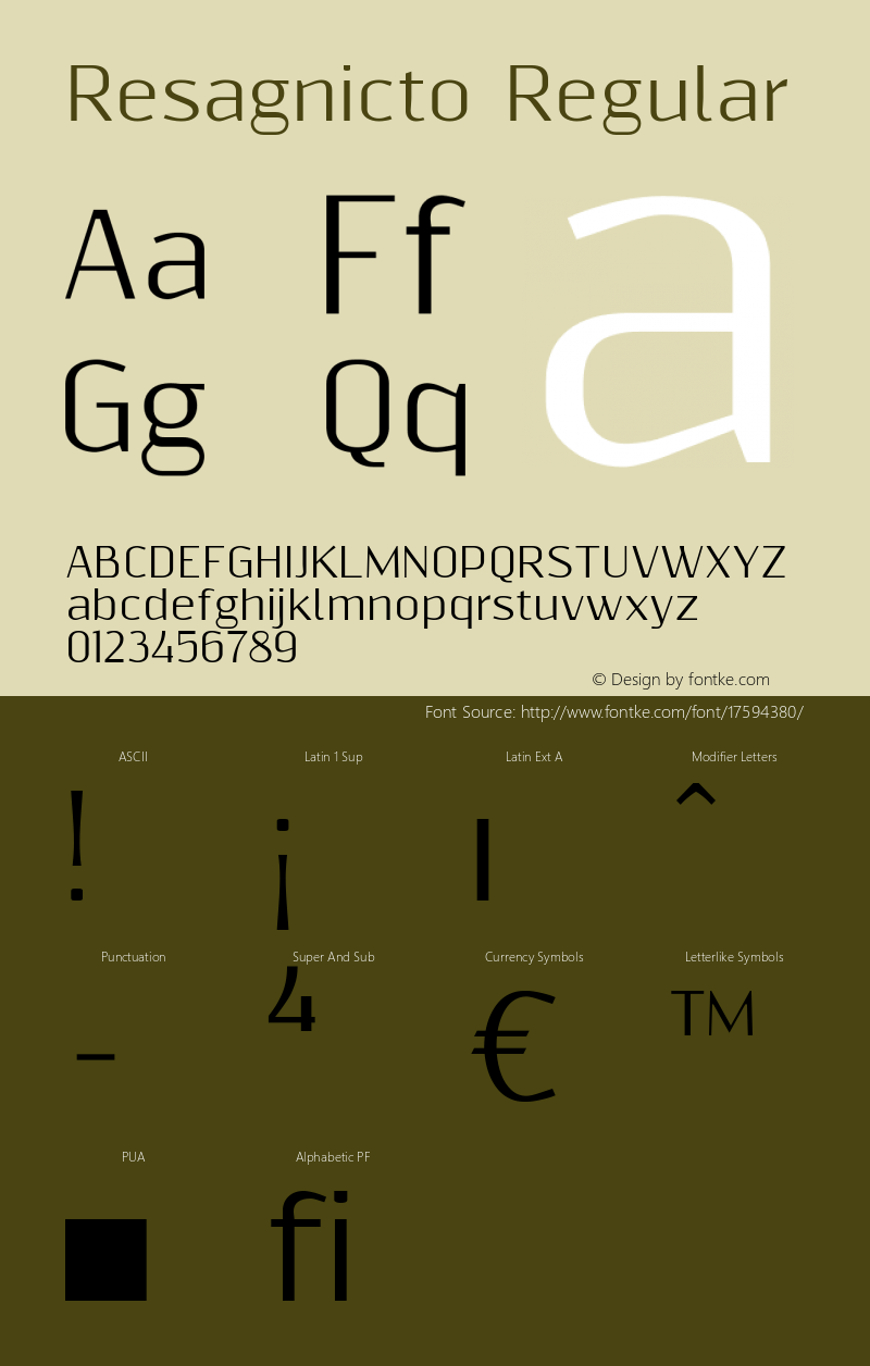 Resagnicto Regular Version 0.9991 Font Sample