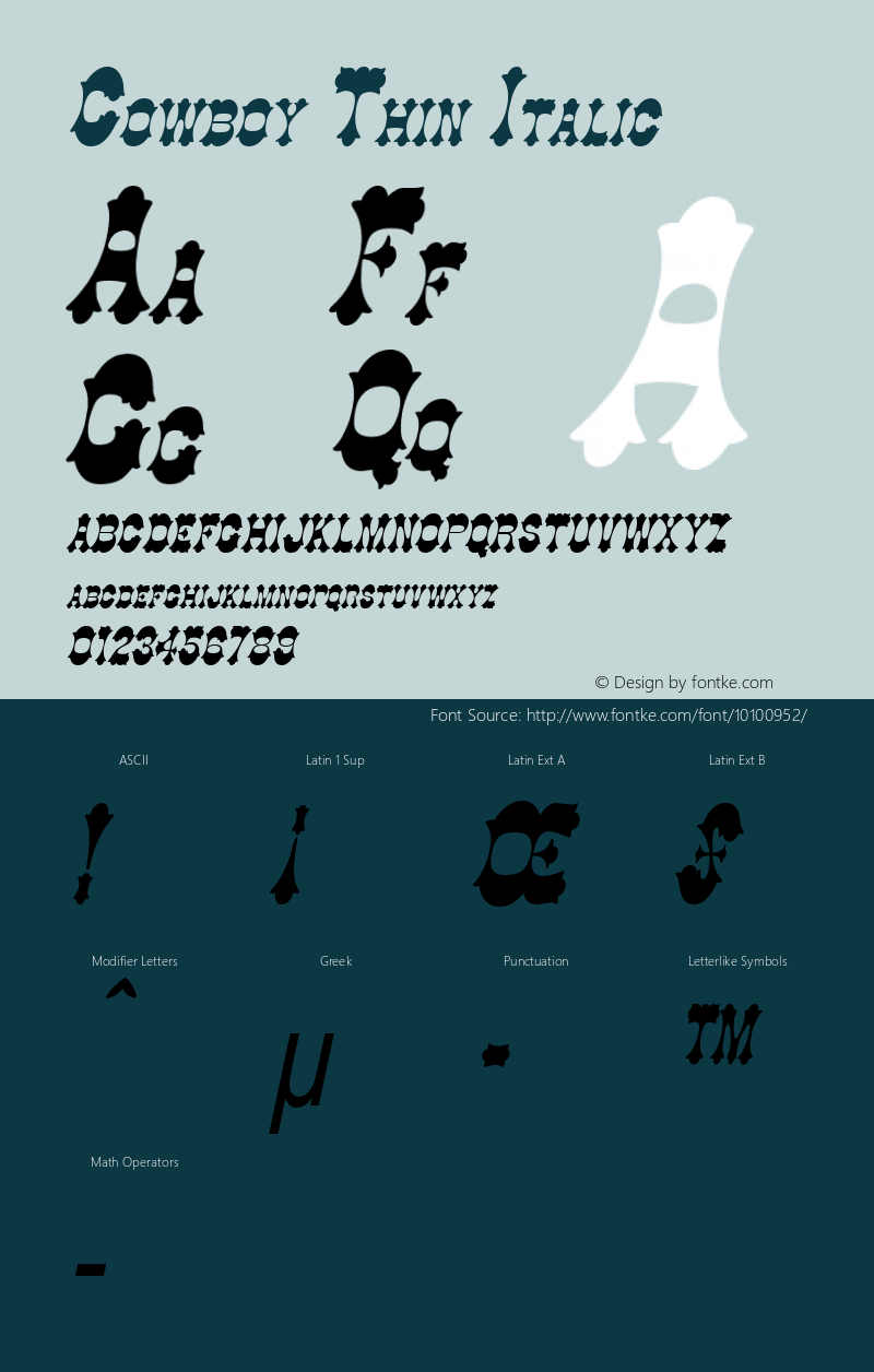 Cowboy Thin Italic Altsys Fontographer 4.1 12/27/94 Font Sample