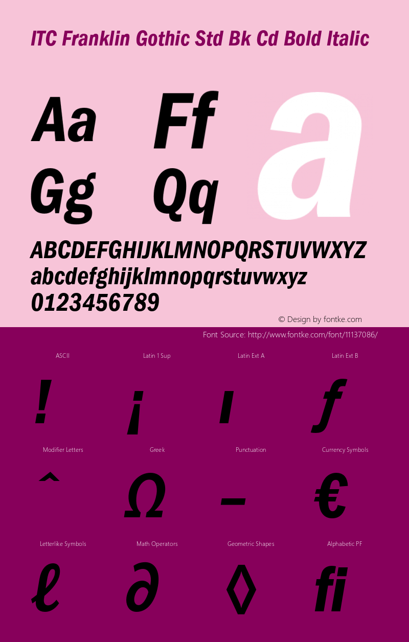 ITC Franklin Gothic Std Bk Cd Bold Italic OTF 1.020;PS 001.000;Core 1.0.31;makeotf.lib1.4.1585 Font Sample