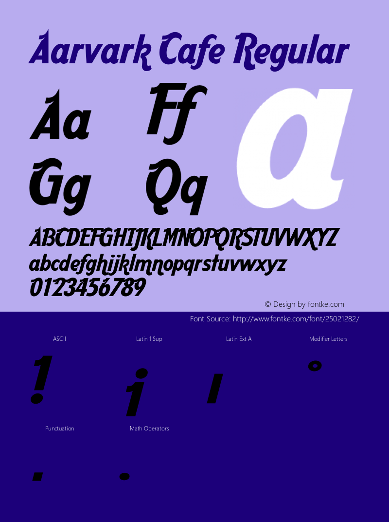 Aarvark Cafe Macromedia Fontographer 4.1.3 12/29/00 Font Sample