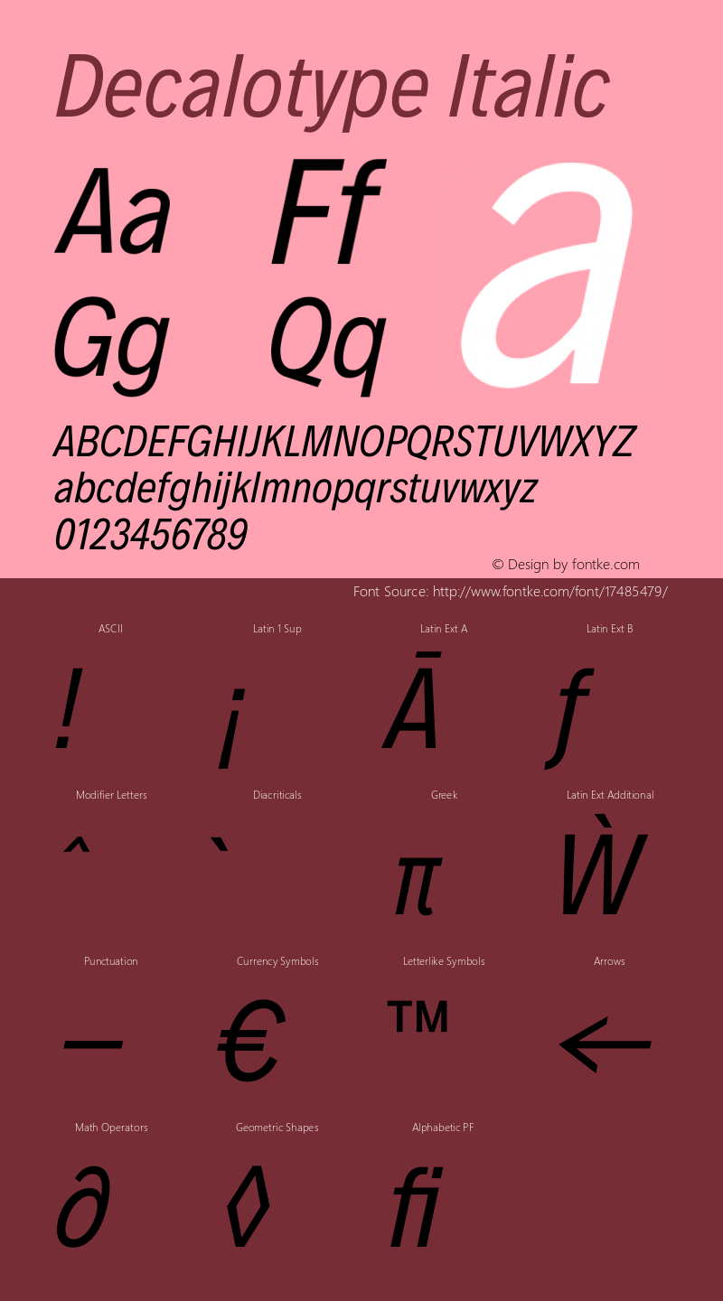 Decalotype Italic Version 1.0 Font Sample