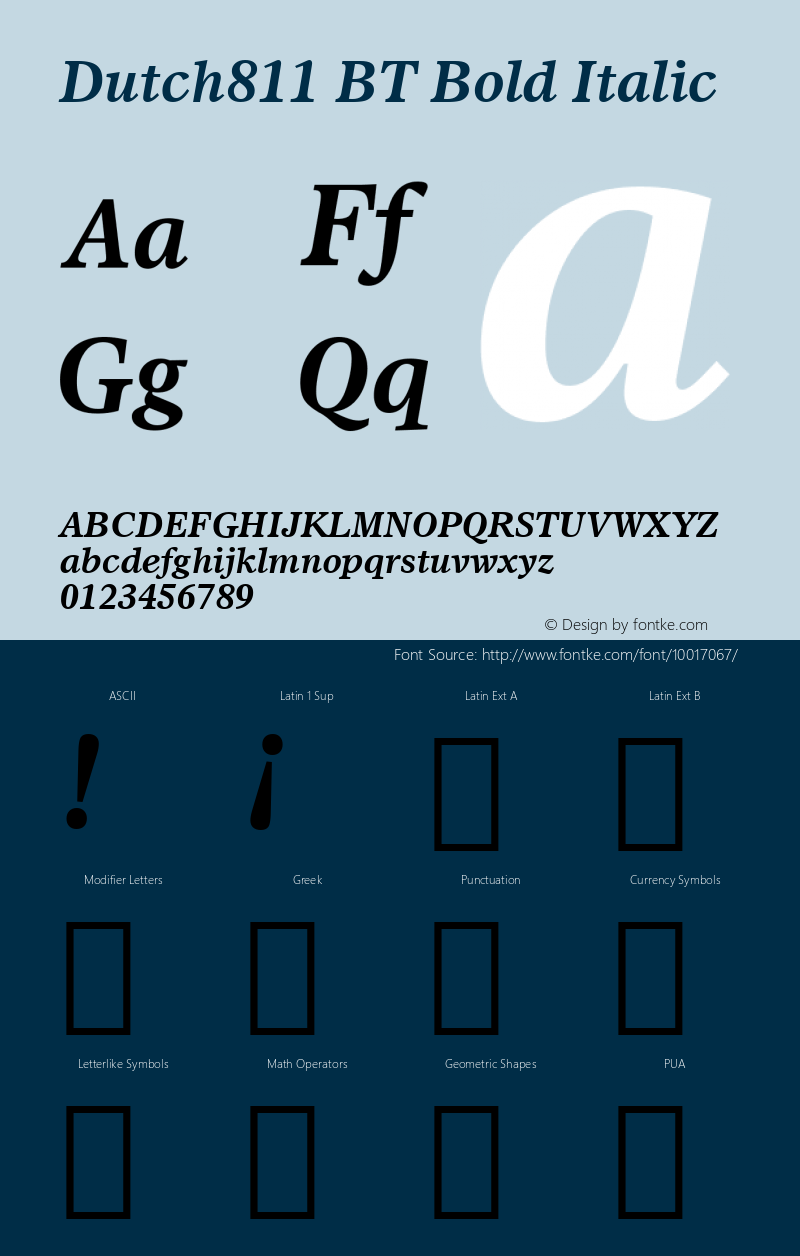 Dutch811 BT Bold Italic mfgpctt-v4.4 Dec 7 1998 Font Sample