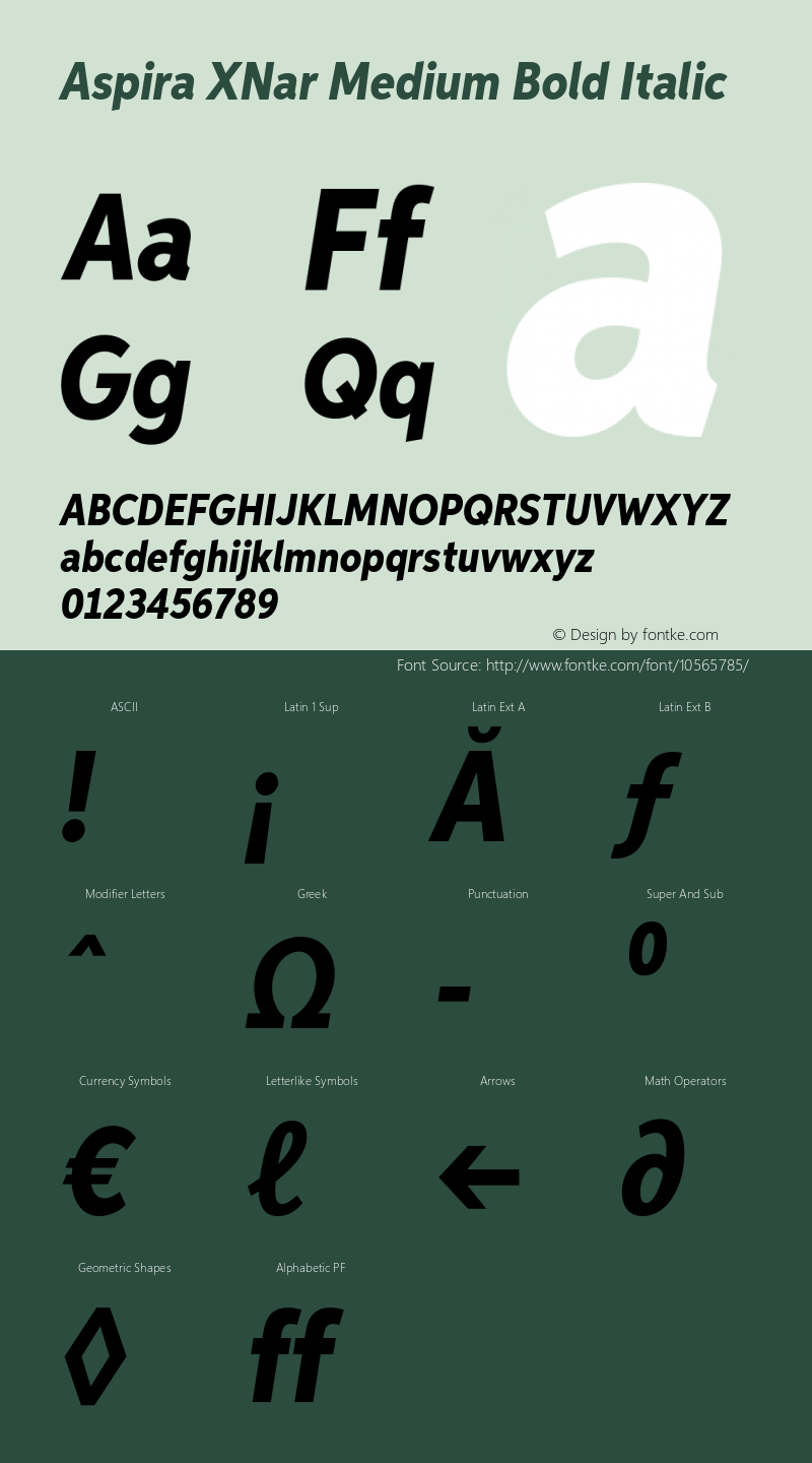 Aspira XNar Medium Bold Italic Version 1.05          UltraPrecision Font Font Sample
