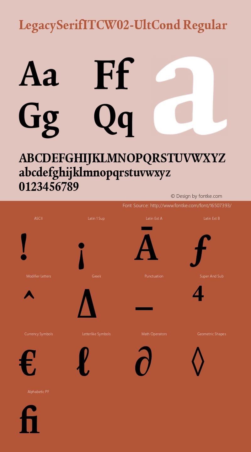 LegacySerifITCW02-UltCond Regular Version 1.00 Font Sample