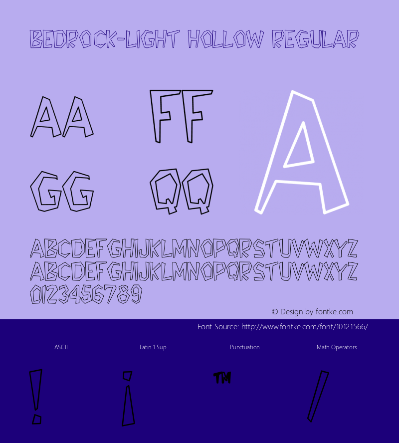 Bedrock-Light Hollow Regular Unknown Font Sample