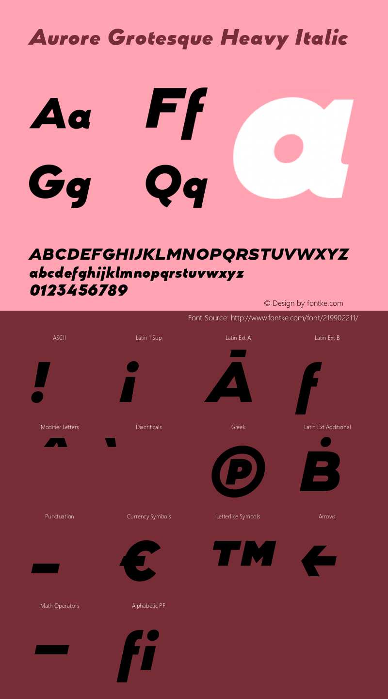 Aurore Grotesque Heavy Italic Version 4.000;hotconv 1.0.109;makeotfexe 2.5.65596图片样张