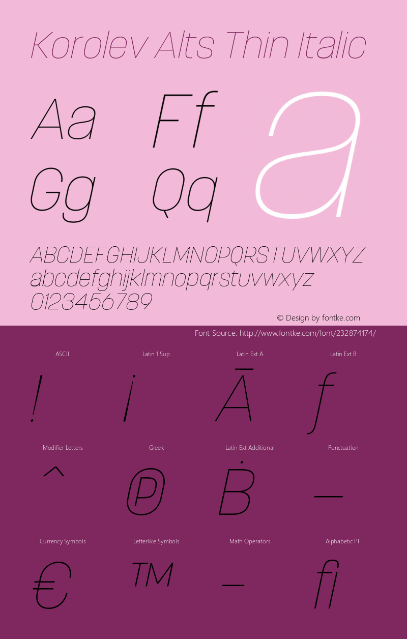 Korolev Alternates Thin Italic Version 8.000;FEAKit 1.0图片样张