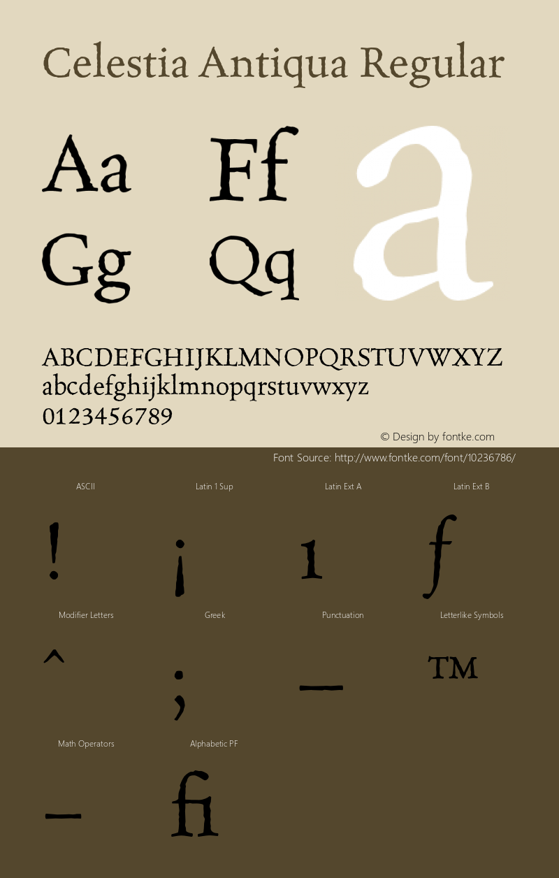 Celestia Antiqua Regular OTF 1.000;PS 001.000;Core 1.0.29 Font Sample