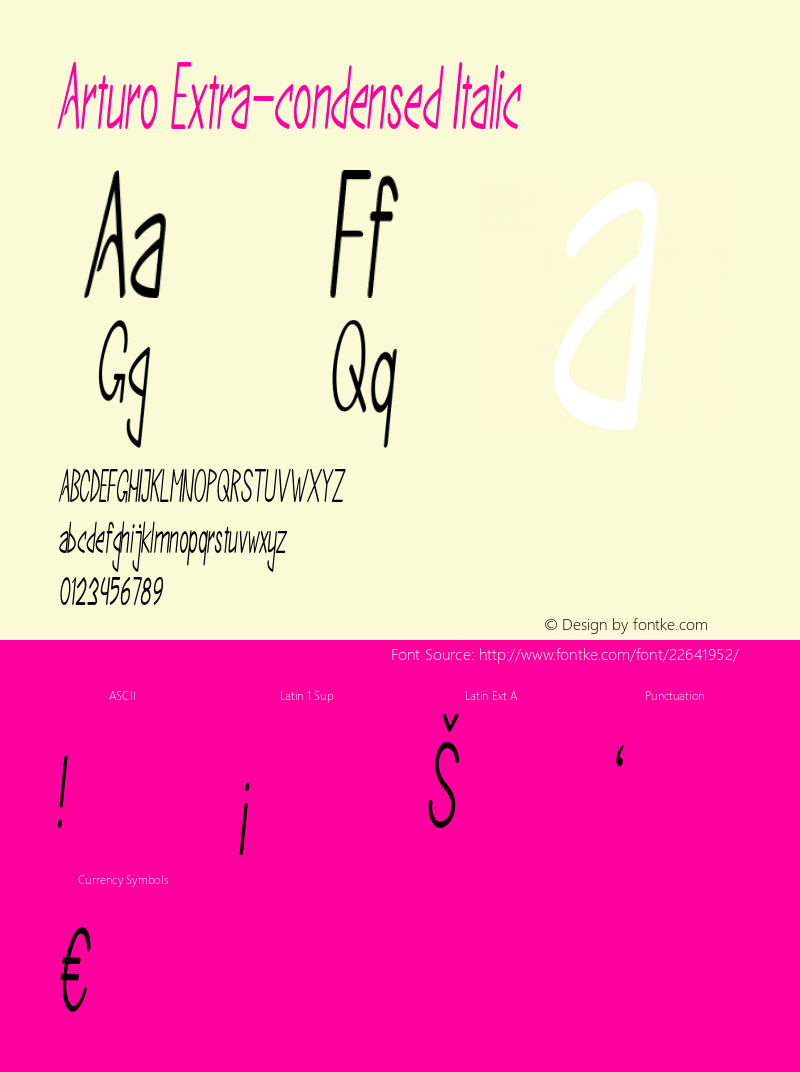 Arturo-ExtracondensedItalic Version 1.000 Font Sample