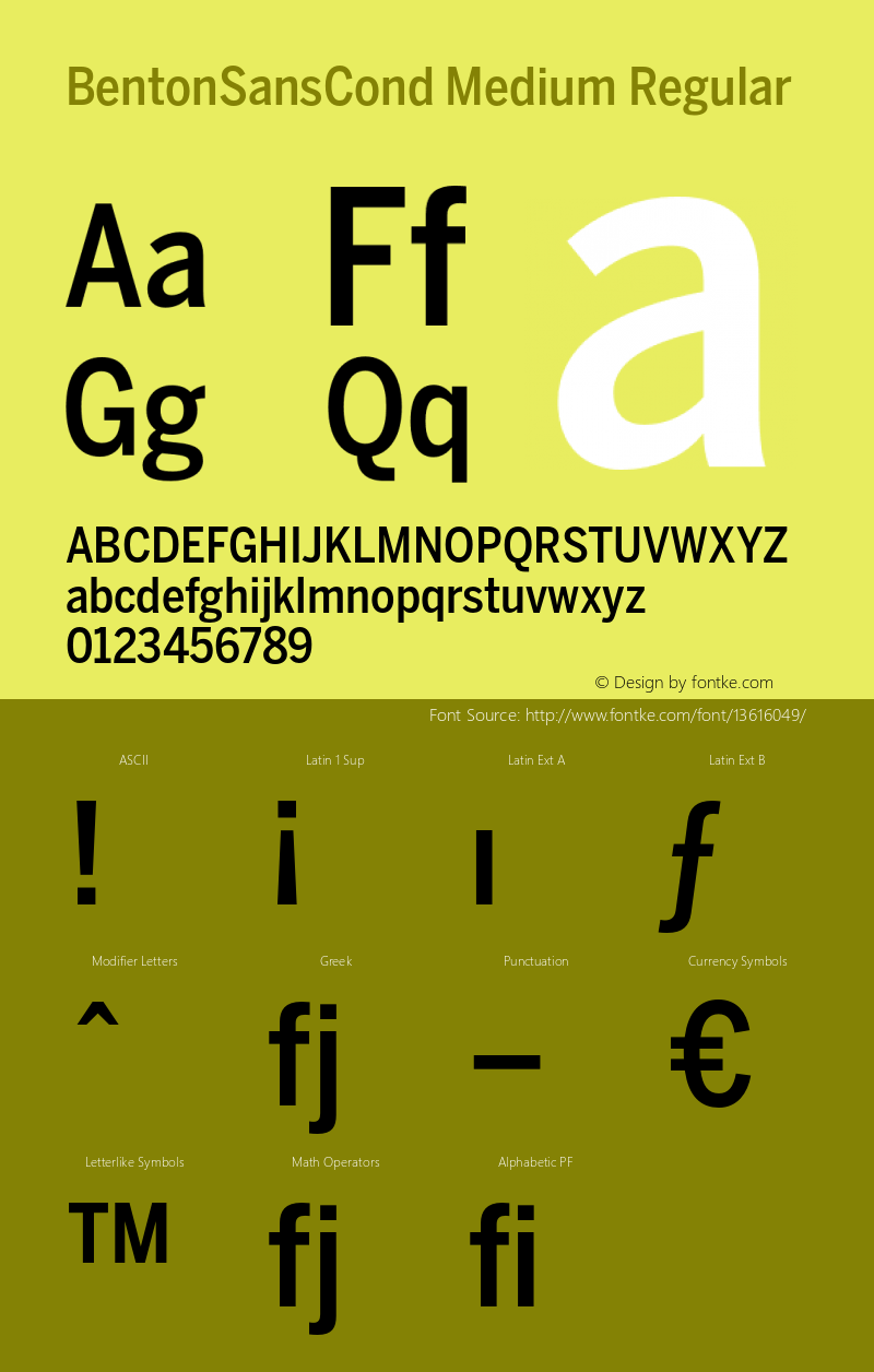 BentonSansCond Medium Regular Version 1.0 Font Sample