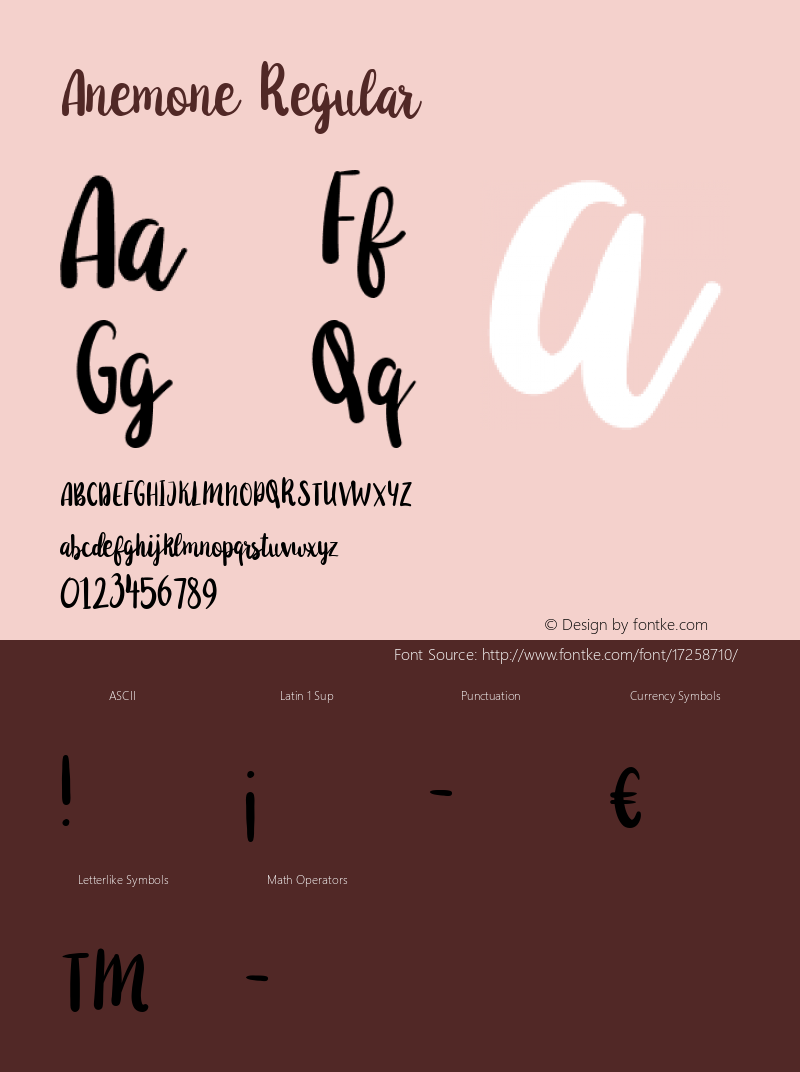 Anemone Regular Version 1.000 Font Sample