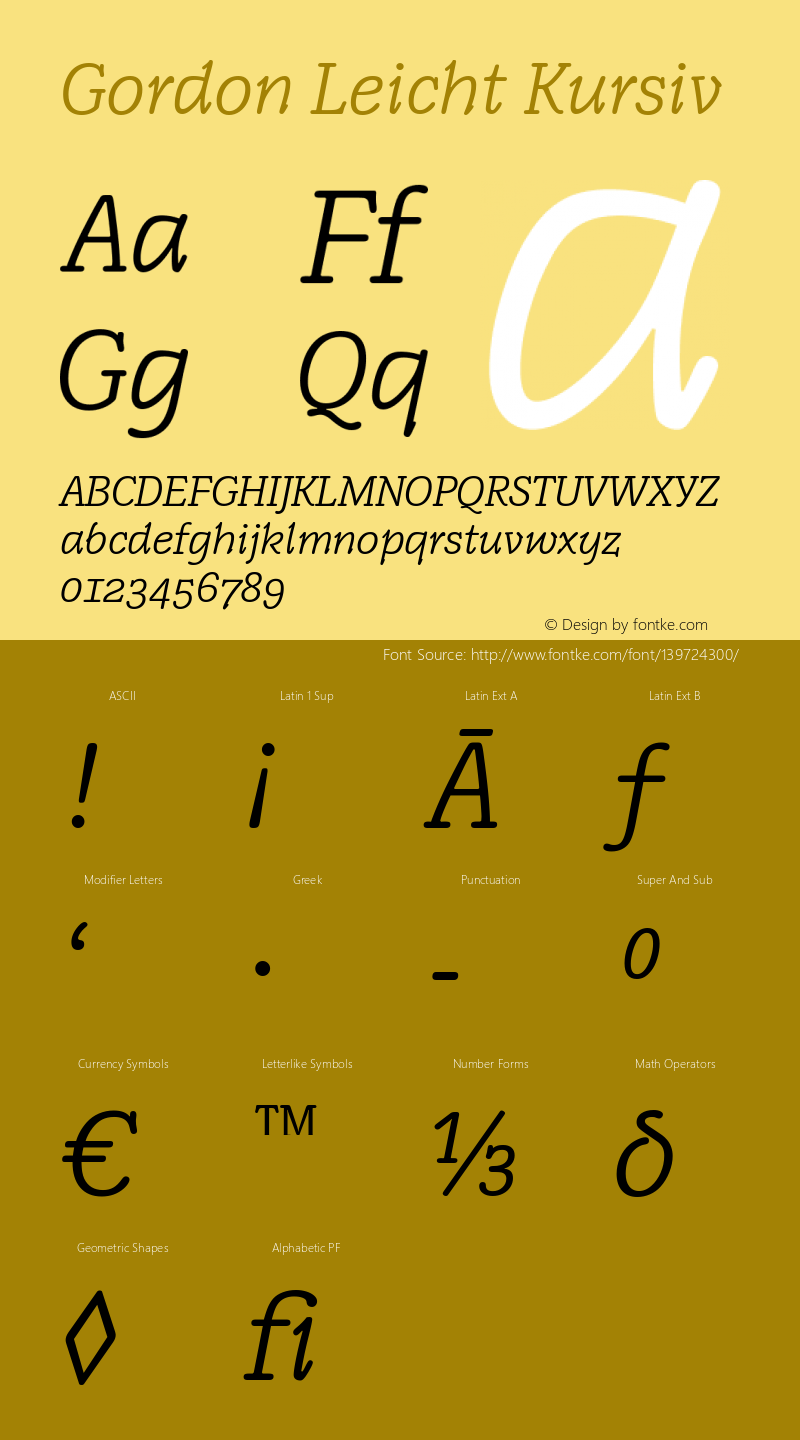 Gordon Leicht Kursiv Version 2.001 Font Sample