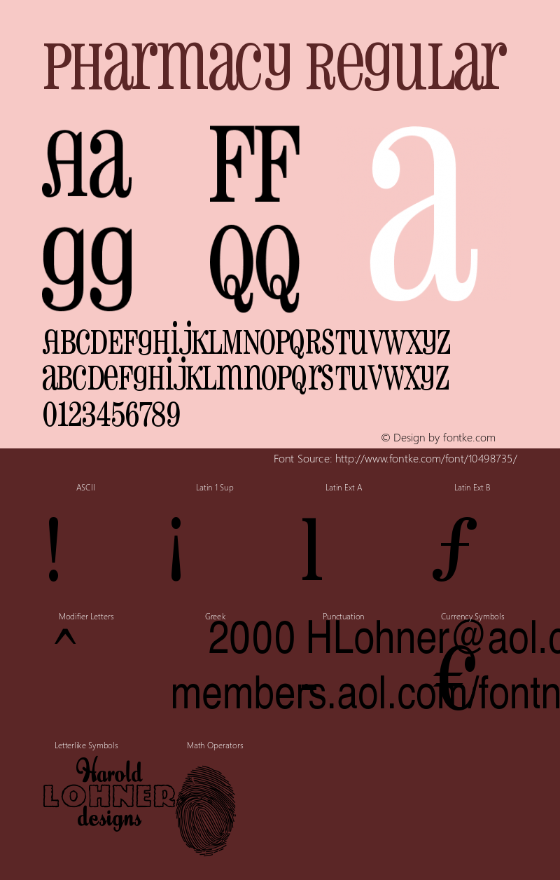 Pharmacy Regular Macromedia Fontographer 4.1.3 1/14/00 Font Sample