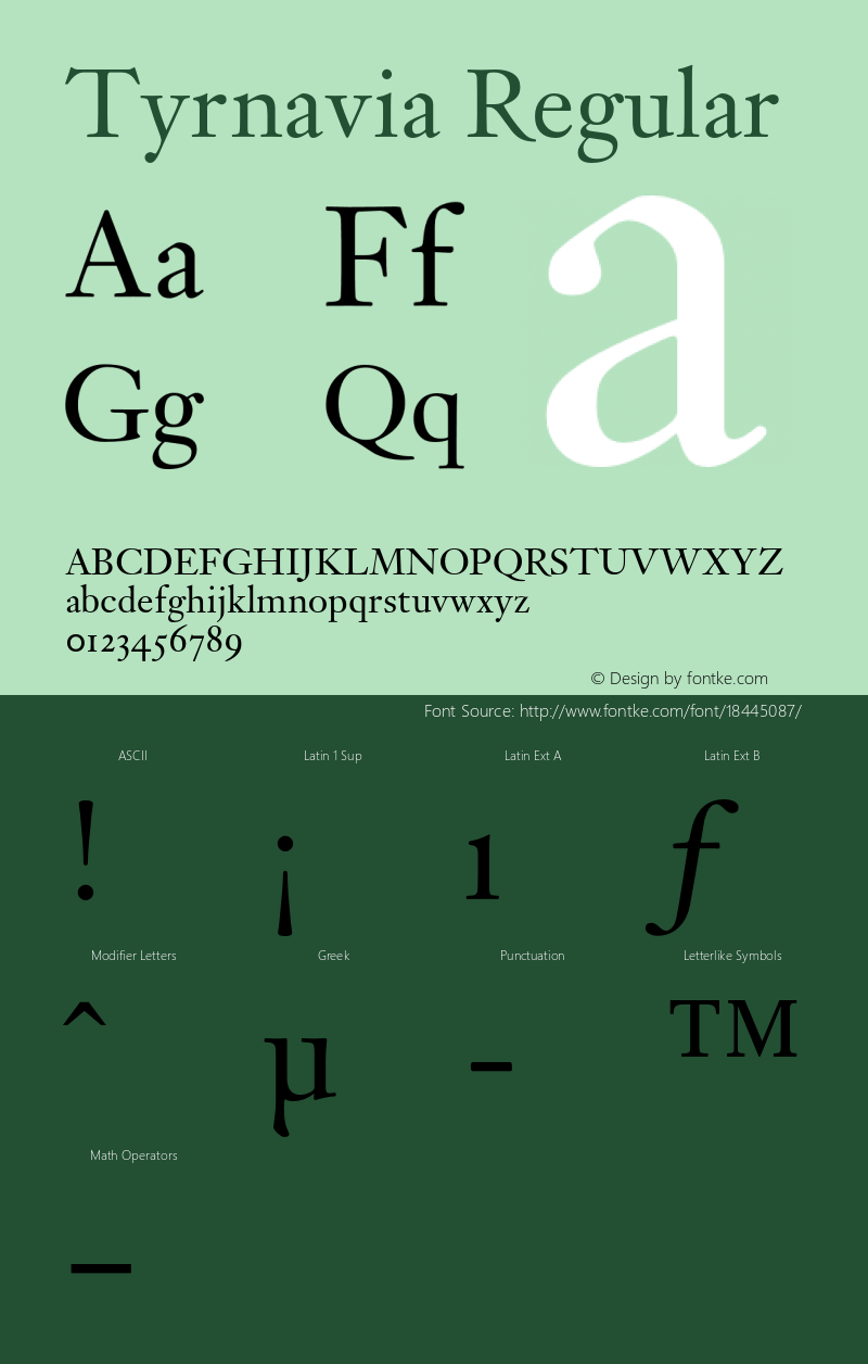 Tyrnavia Regular Macromedia Fontographer 4.1.5 7/23/02 Font Sample