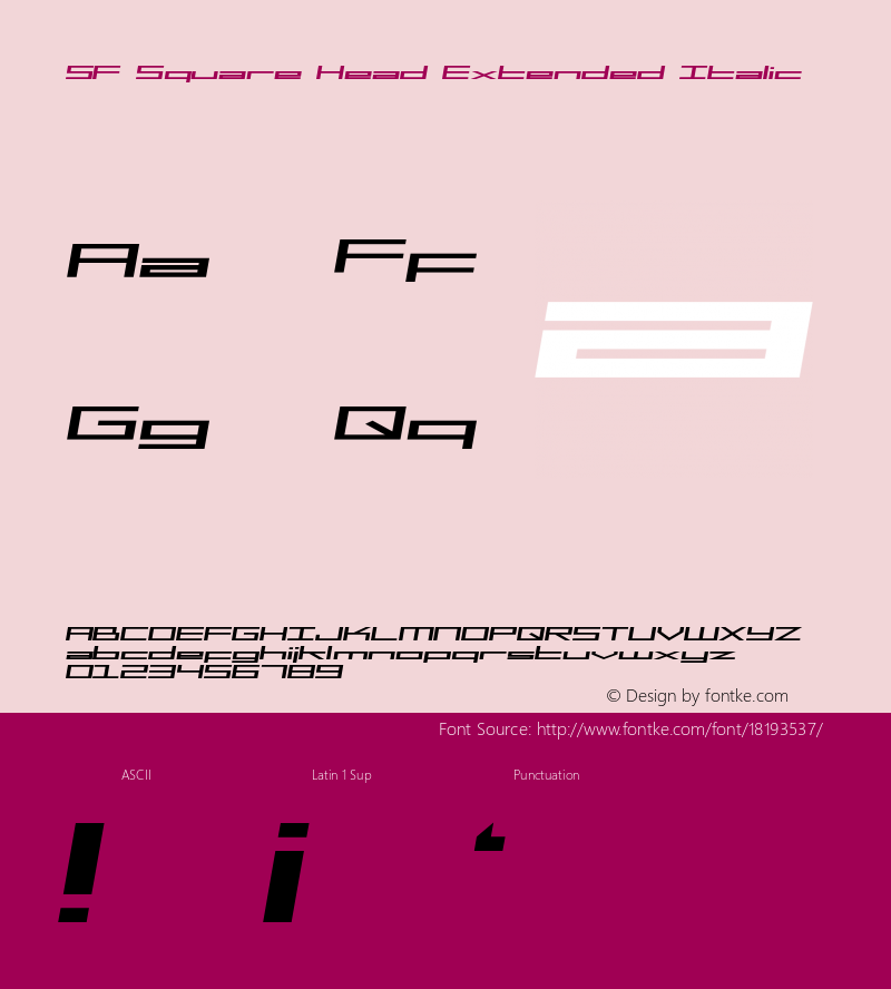 SF Square Head Extended Italic Version ver 1.0; 1999. Freew Font Sample