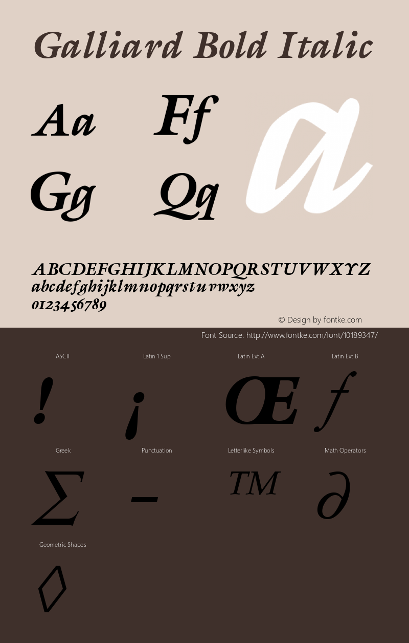 Galliard Bold Italic Altsys Fontographer 3.5  11/5/92 Font Sample