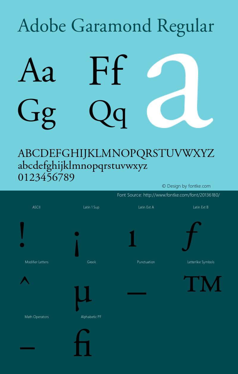 AGaramond-Regular Version 001.002 Font Sample