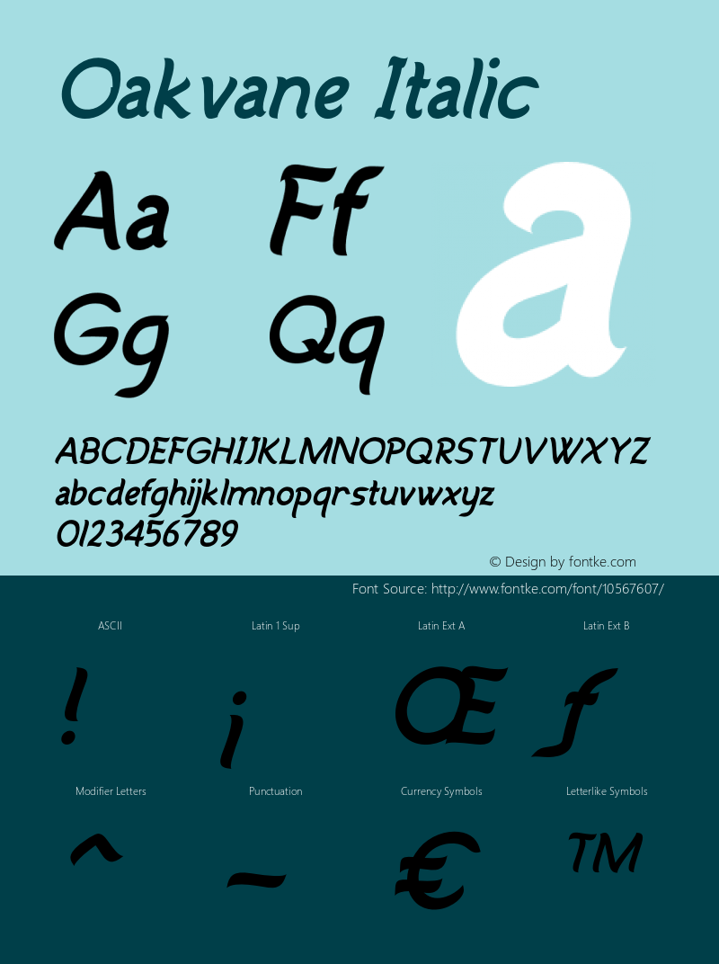 Oakvane Italic Version 1.000 Font Sample