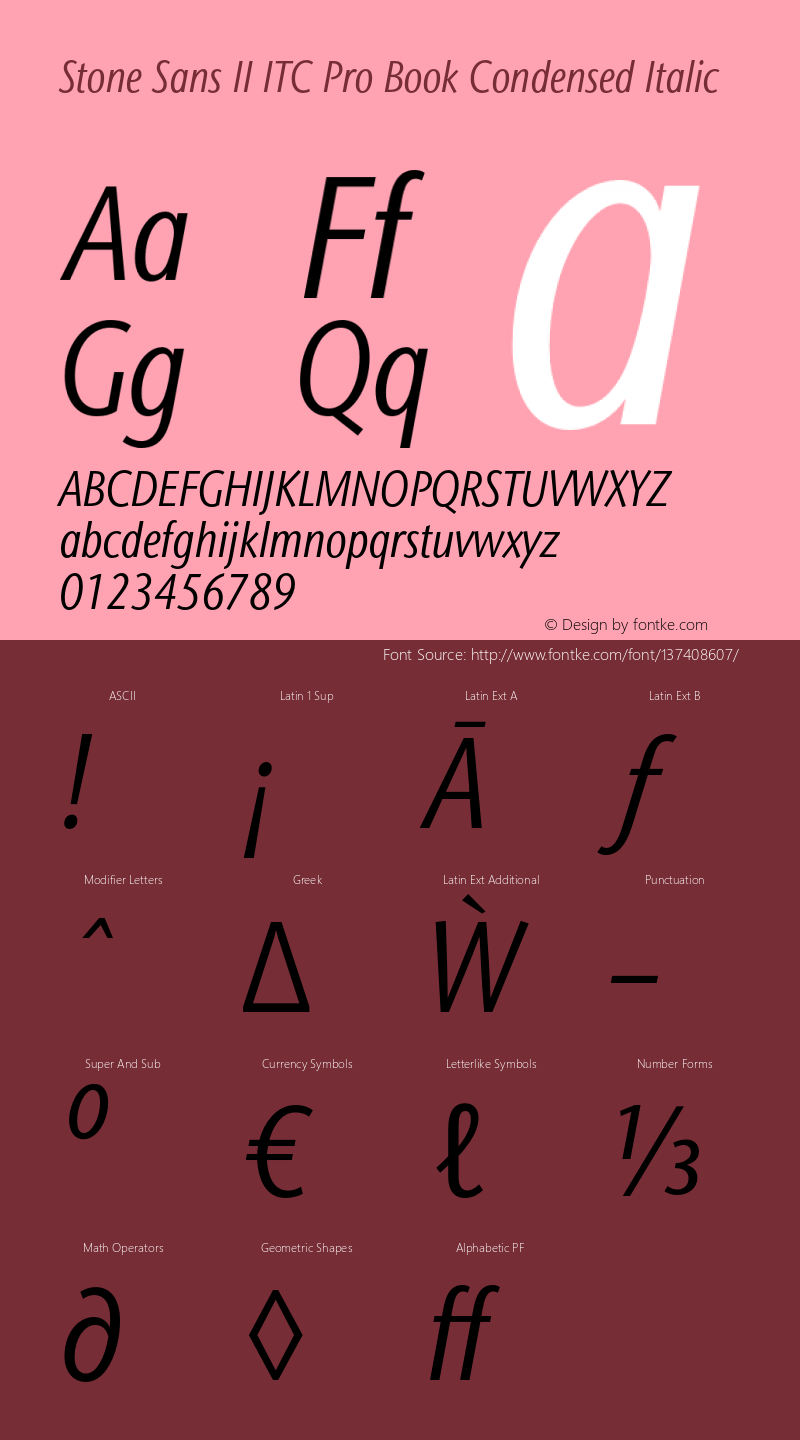 StoneSansIIITCPro-BkCnIt Version 1.00 Font Sample