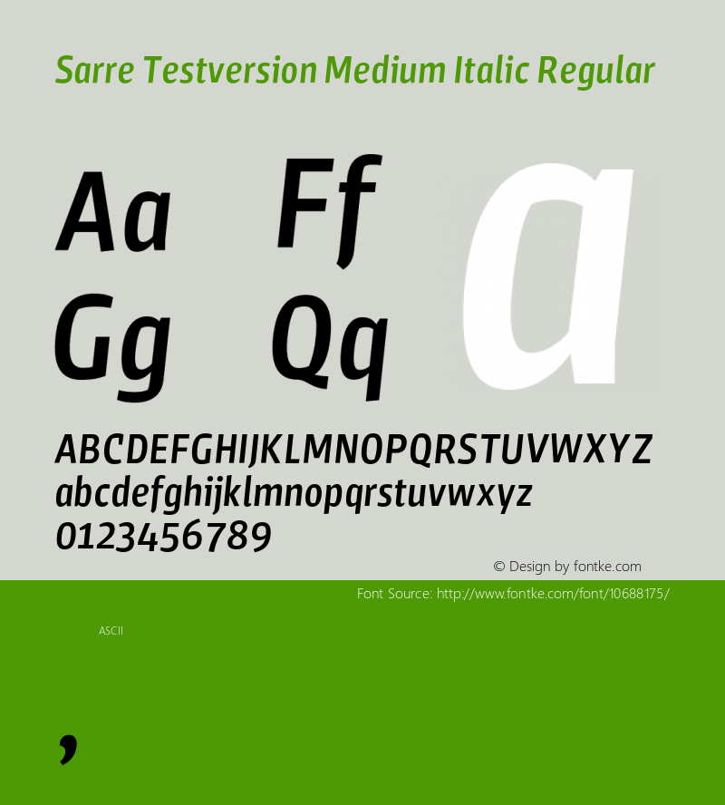 Sarre Testversion Medium Italic Regular Version 1.000;PS 001.000;hotconv 1.0.70;makeotf.lib2.5.58329 Font Sample