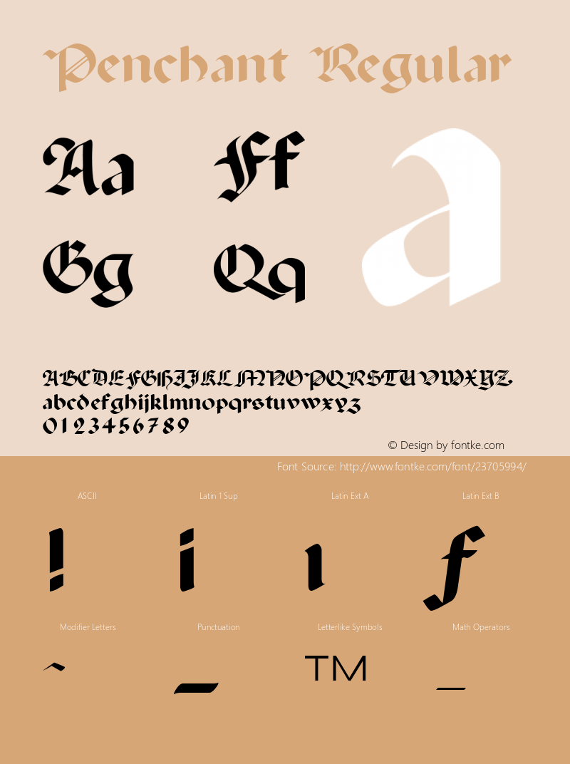 Penchant Regular Accurate Research Professional Fonts, Copyright (c)1995 Font Sample