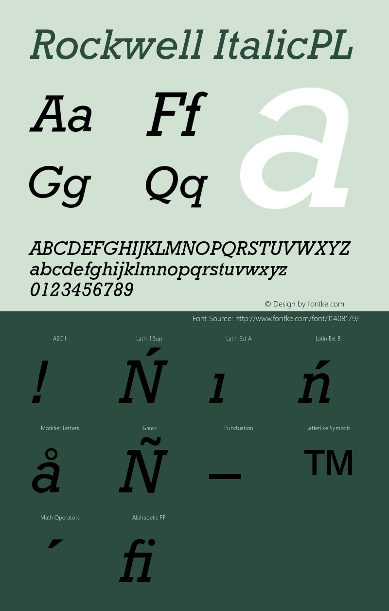 Rockwell ItalicPL Version 001.000 Font Sample