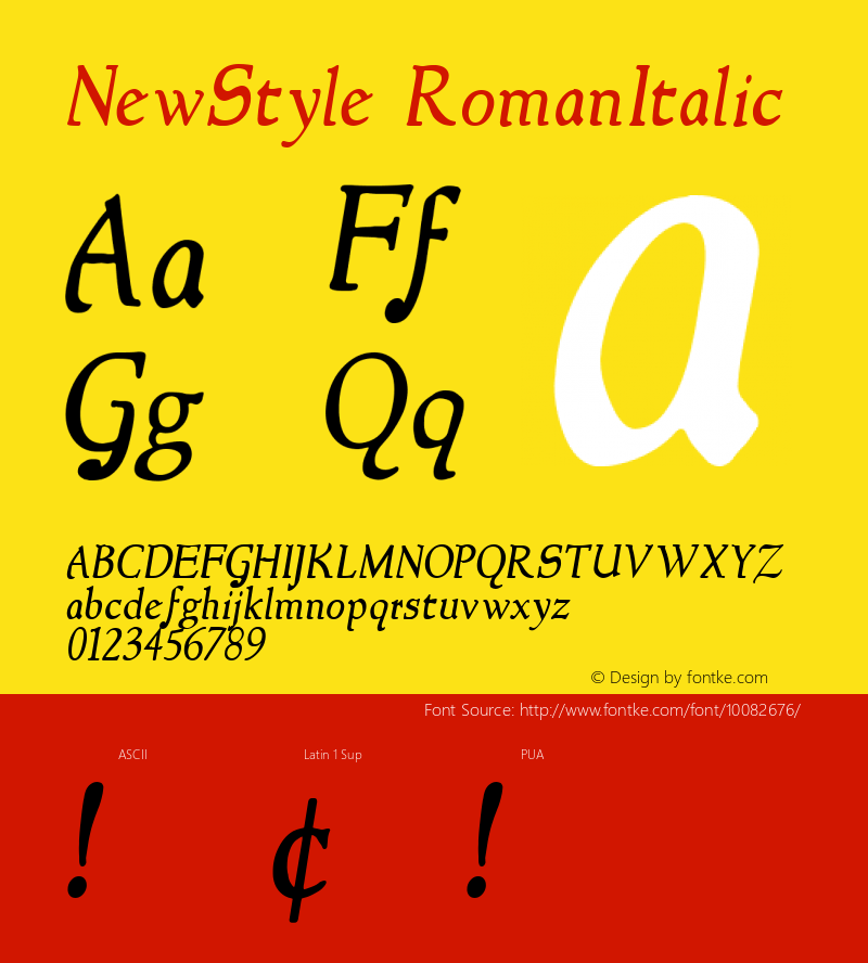 NewStyle RomanItalic Version 1.00 Font Sample