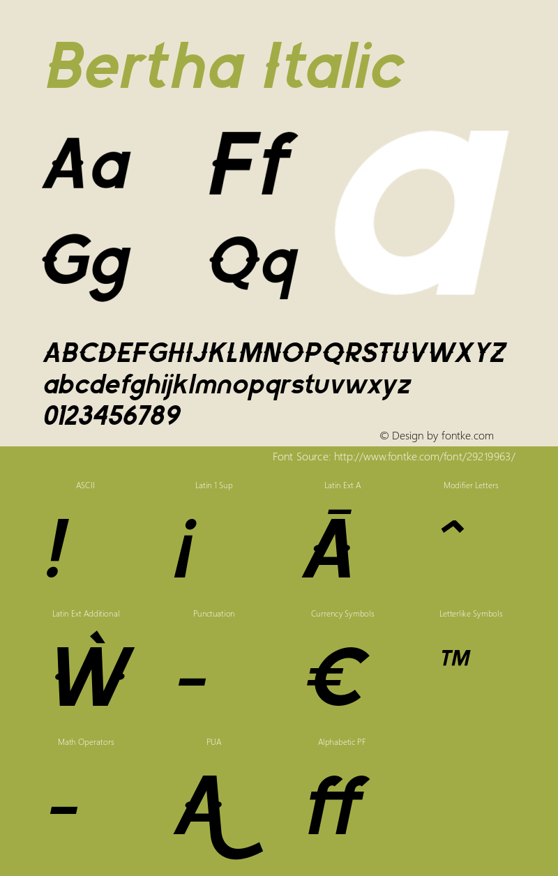 BerthaItalic-Regular Version 1.000 Font Sample