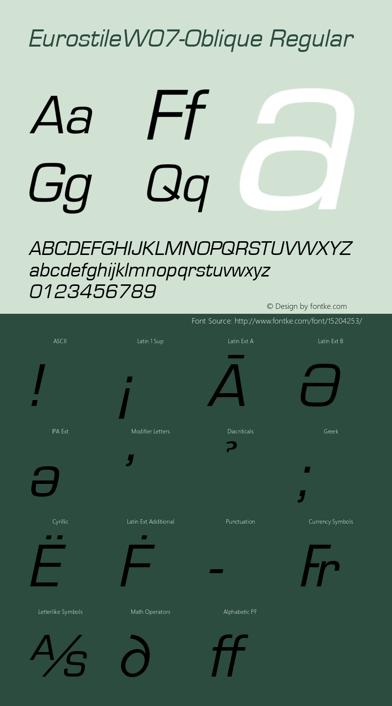 EurostileW07-Oblique Regular Version 1.10 Font Sample