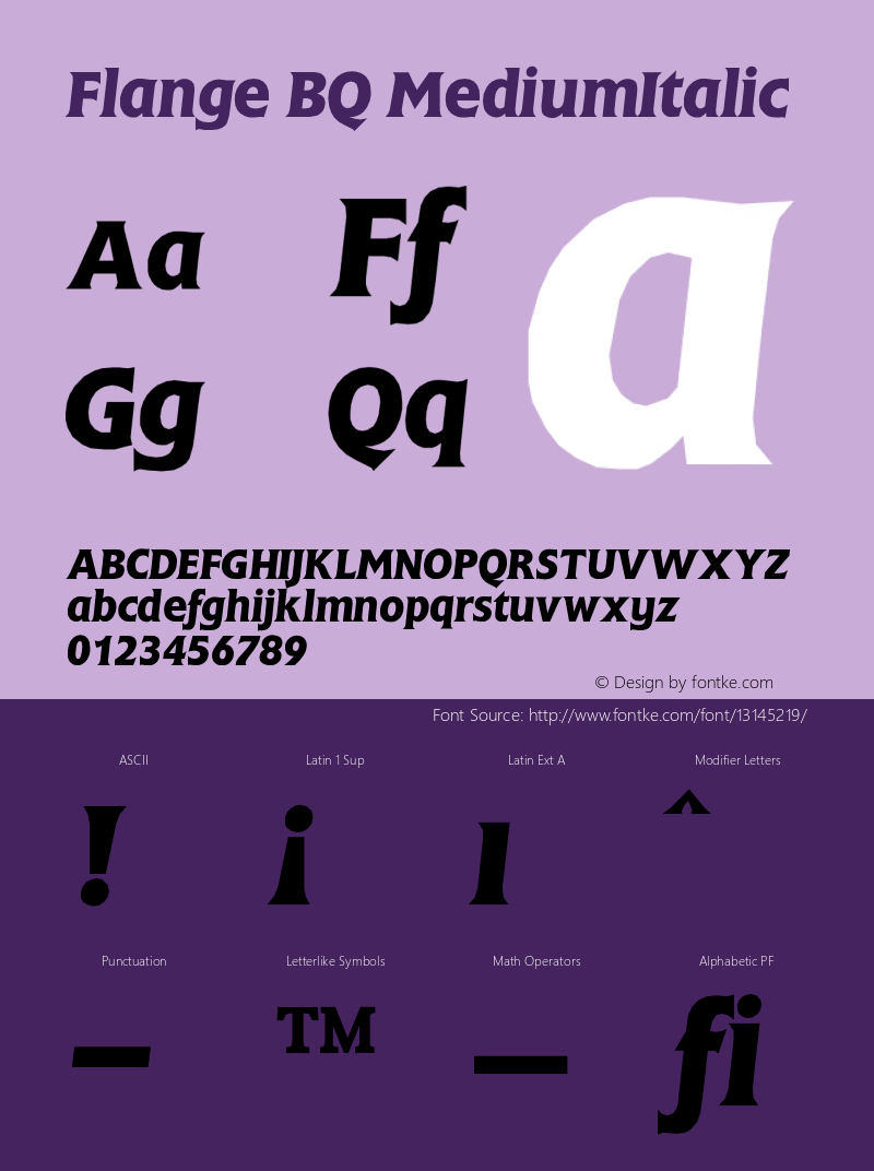 Flange BQ MediumItalic Version 001.000 Font Sample