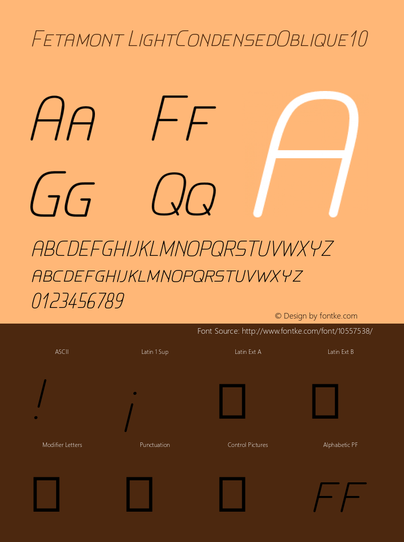 Fetamont LightCondensedOblique10 Version 1.4 Font Sample