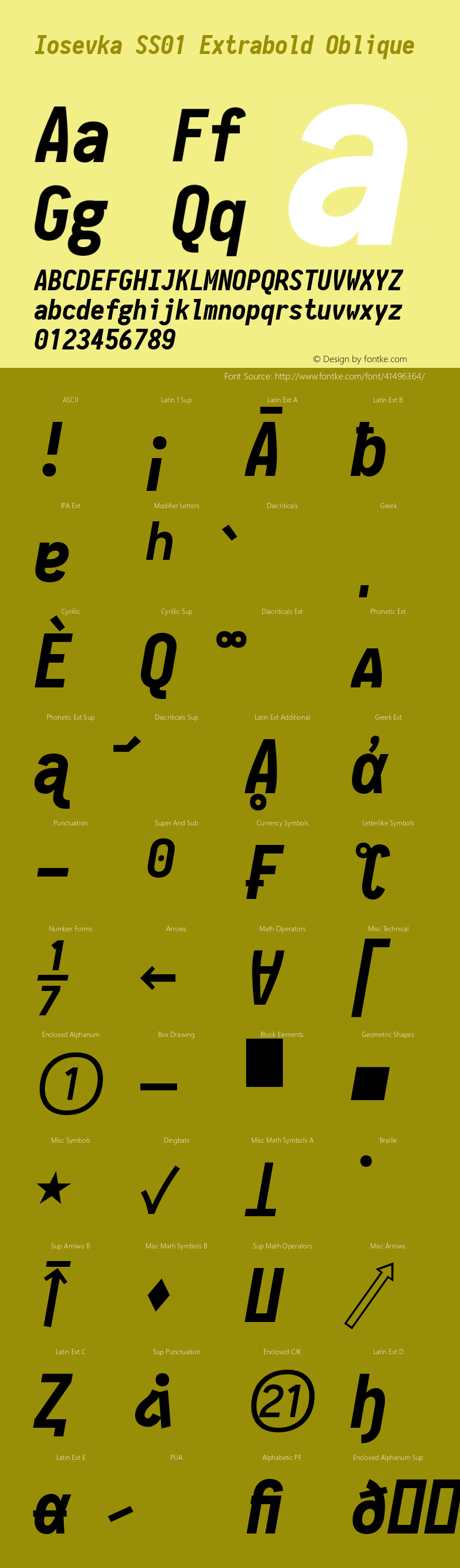 Iosevka SS01 Extrabold Oblique 2.3.1; ttfautohint (v1.8.3) Font Sample