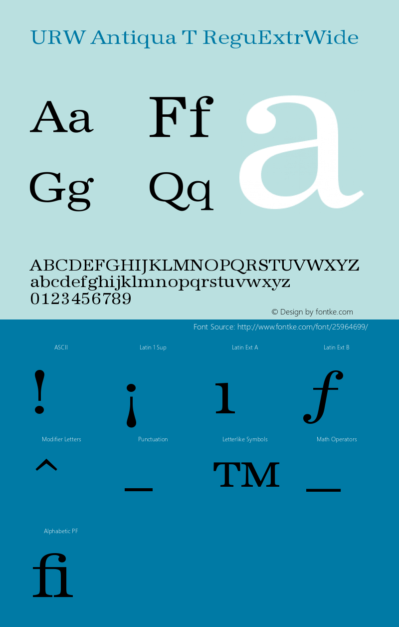 URW Antiqua T Regular Extra Wide Version 001.005 Font Sample