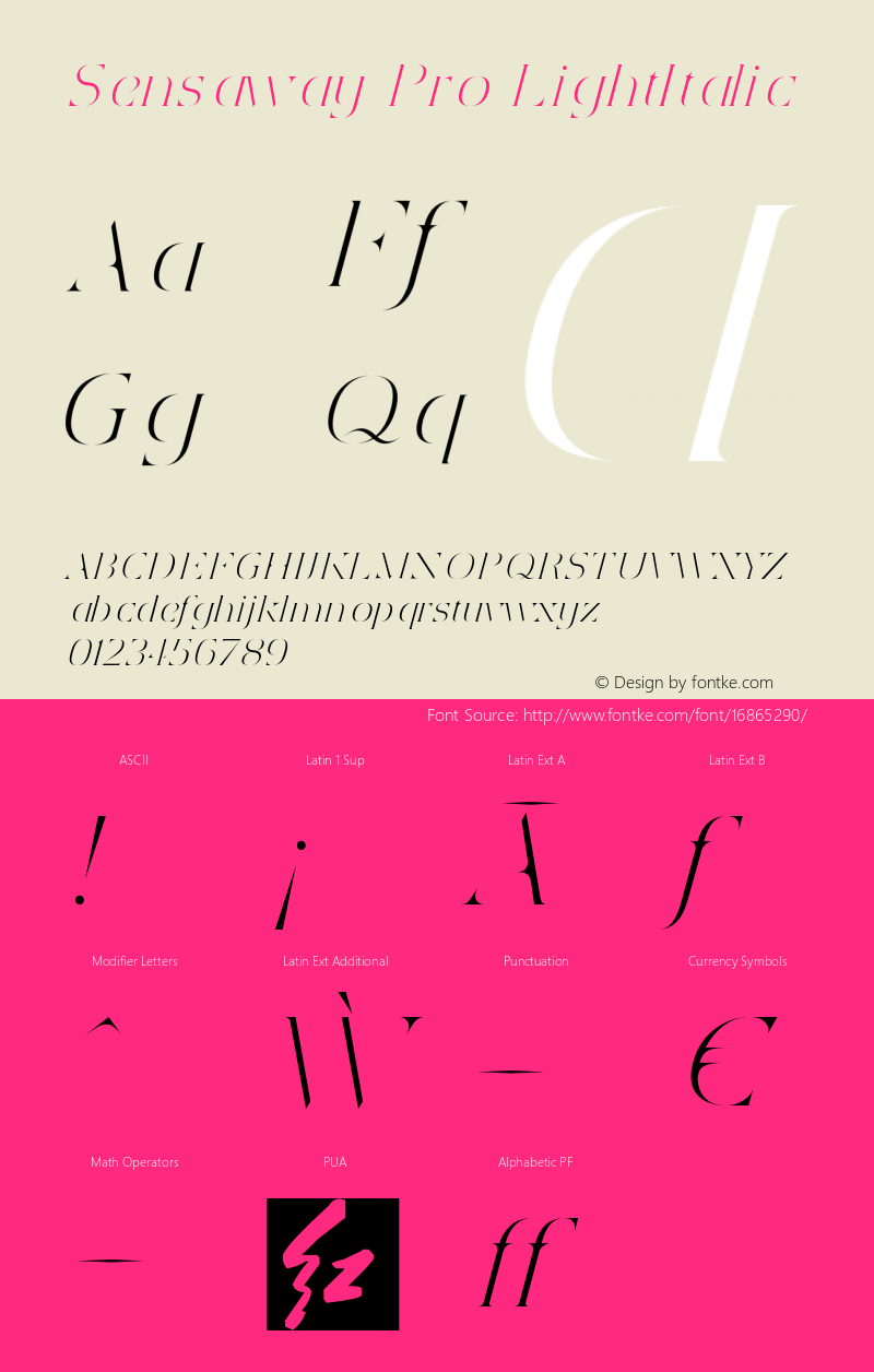 Sensaway Pro LightItalic Version 1.000 Font Sample