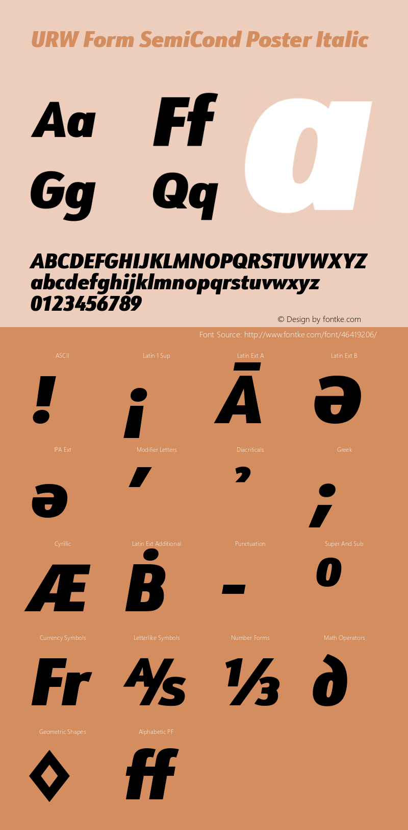 URW Form SemiCond Poster Italic Version 1.00 Font Sample