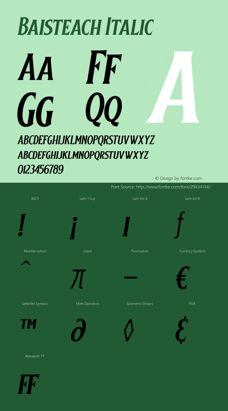 Baisteach-Italic Version 1.000 Font Sample