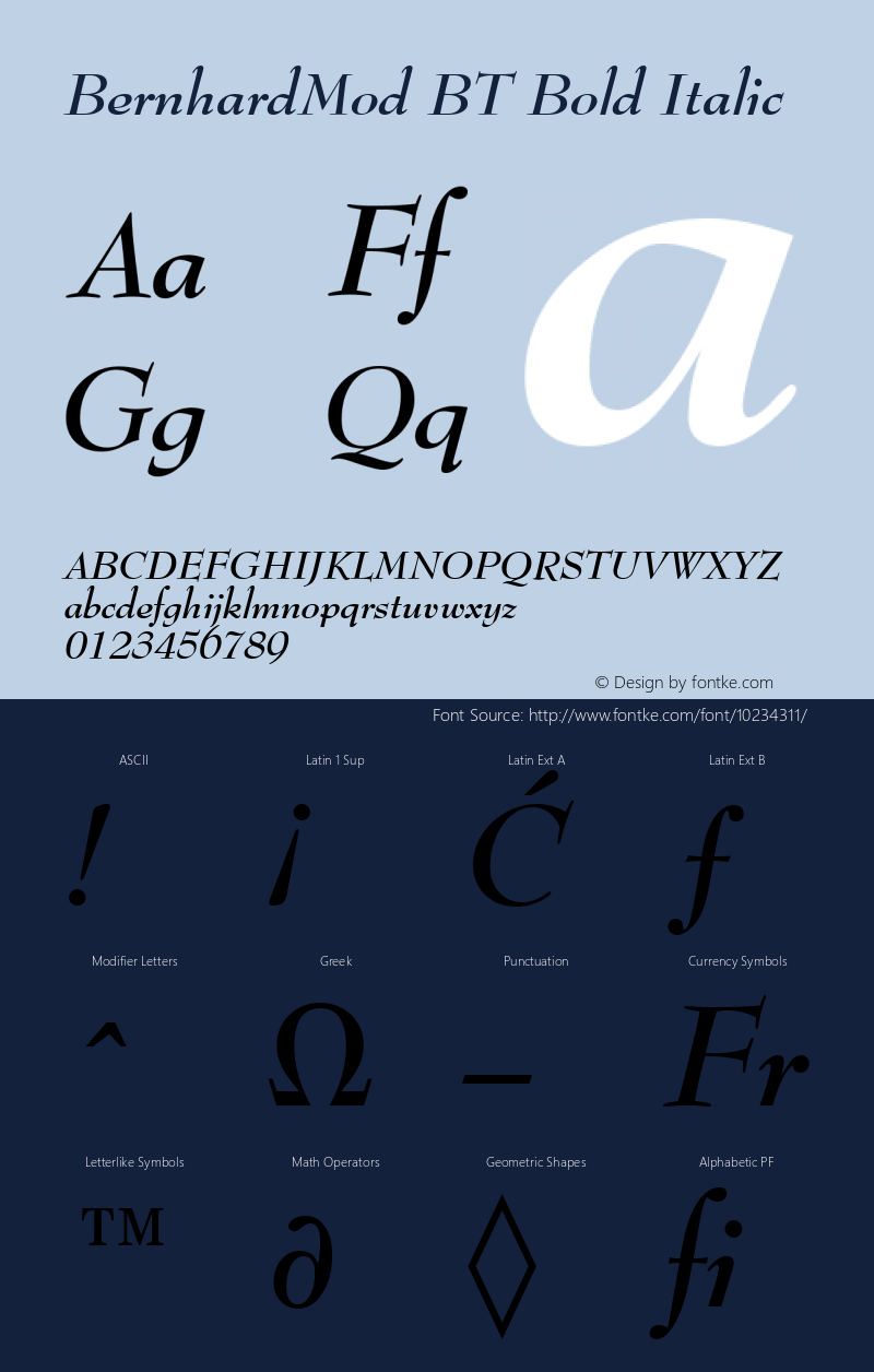 BernhardMod BT Bold Italic Version 1.01 emb4-OT Font Sample