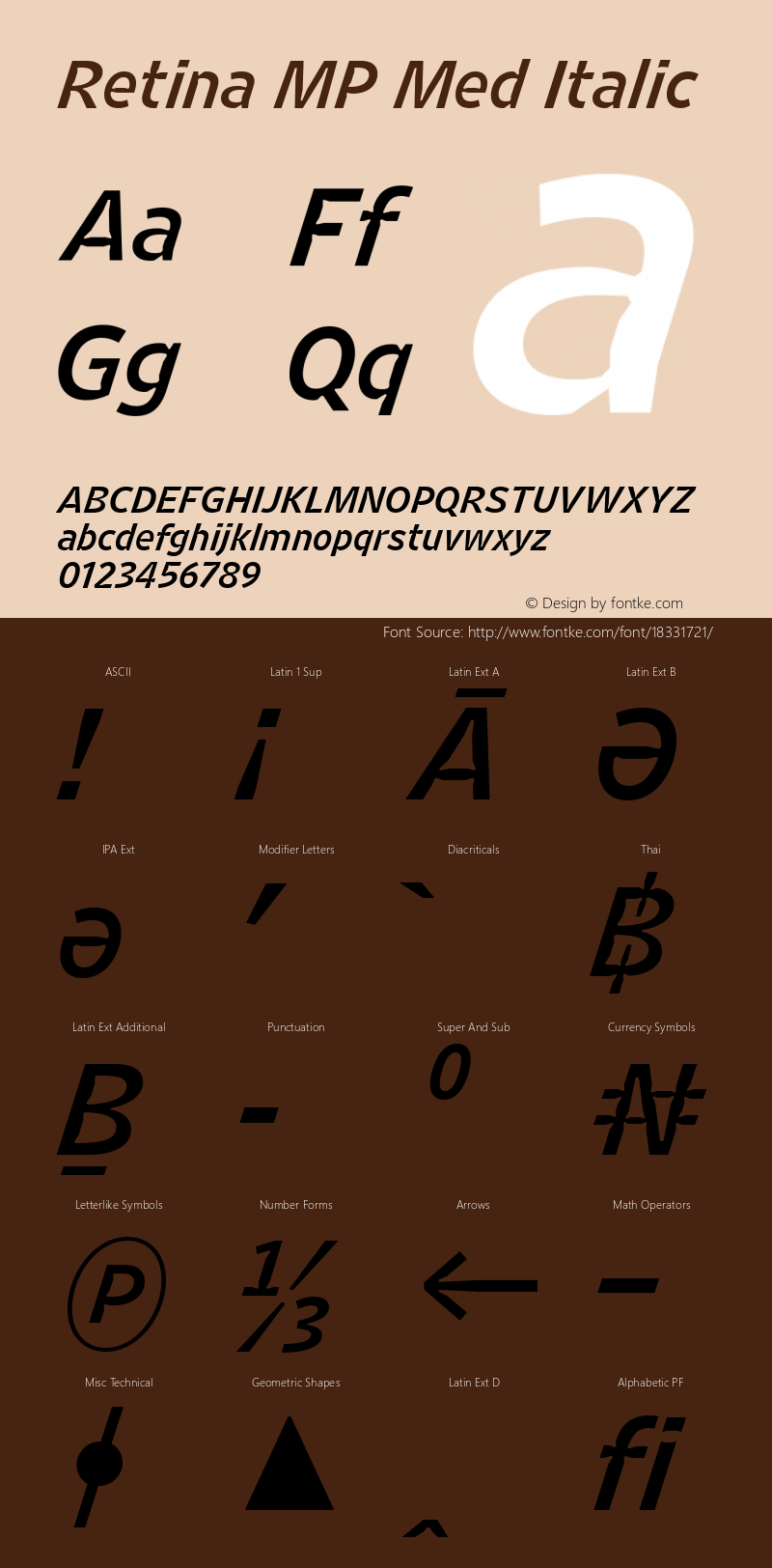 Retina MP Med Italic Version 1.001;PS 1.000;hotconv 16.6.51;makeotf.lib2.5.65220 Font Sample