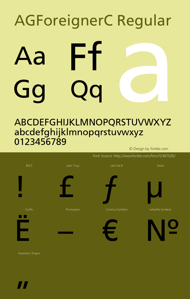 AGForeignerC Regular OTF 1.0;PS 001.000;Core 116;AOCW 1.0 161 Font Sample